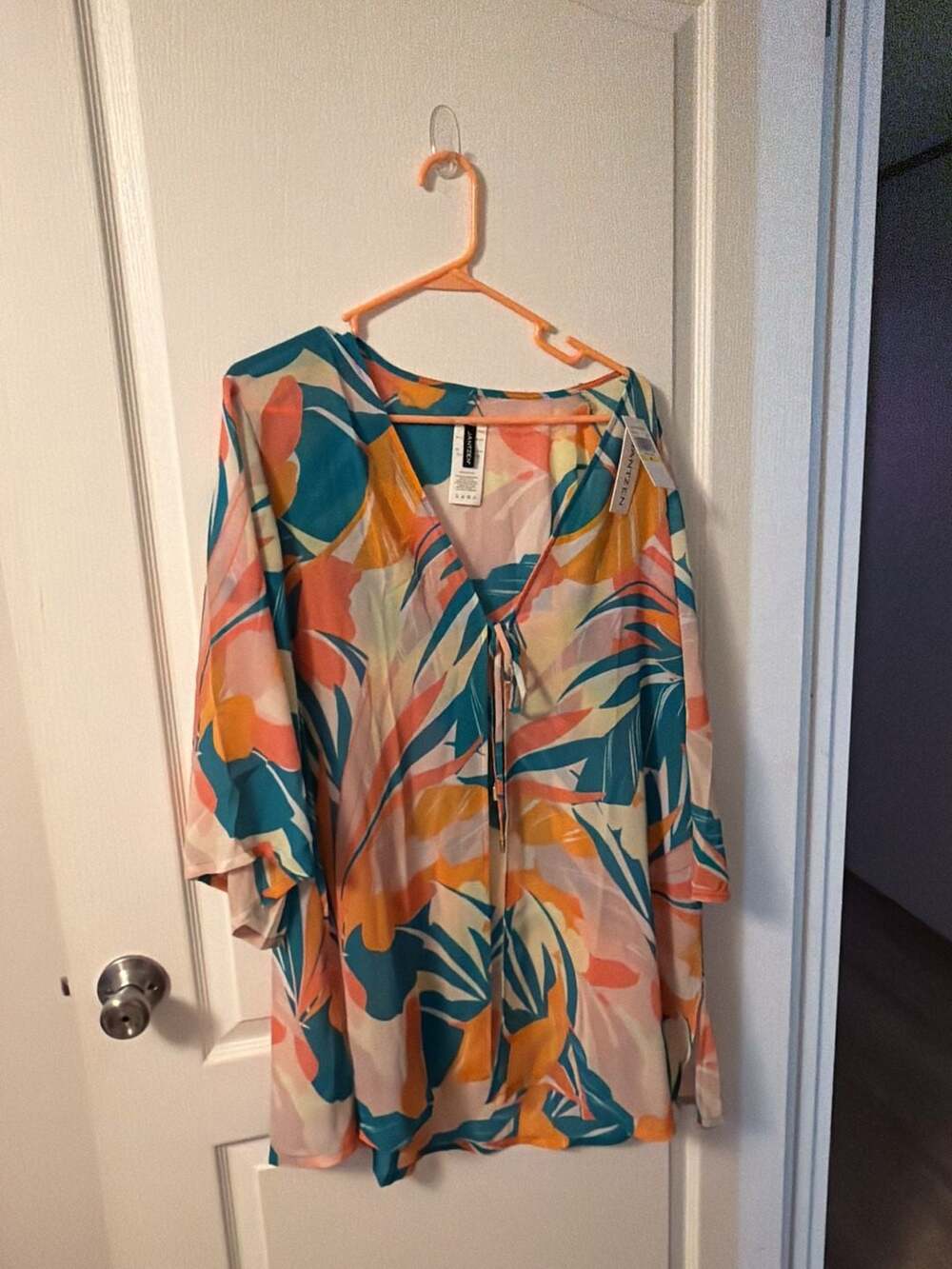 Jantzen Multi Tropical Print V-Neck Tunic Swim Cover-Up Size M